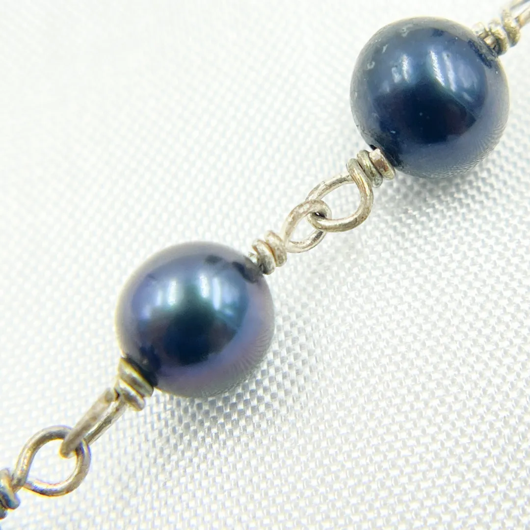 Peacock Pearl Round Shape 925 Sterling Silver Wire Chain. PRL49