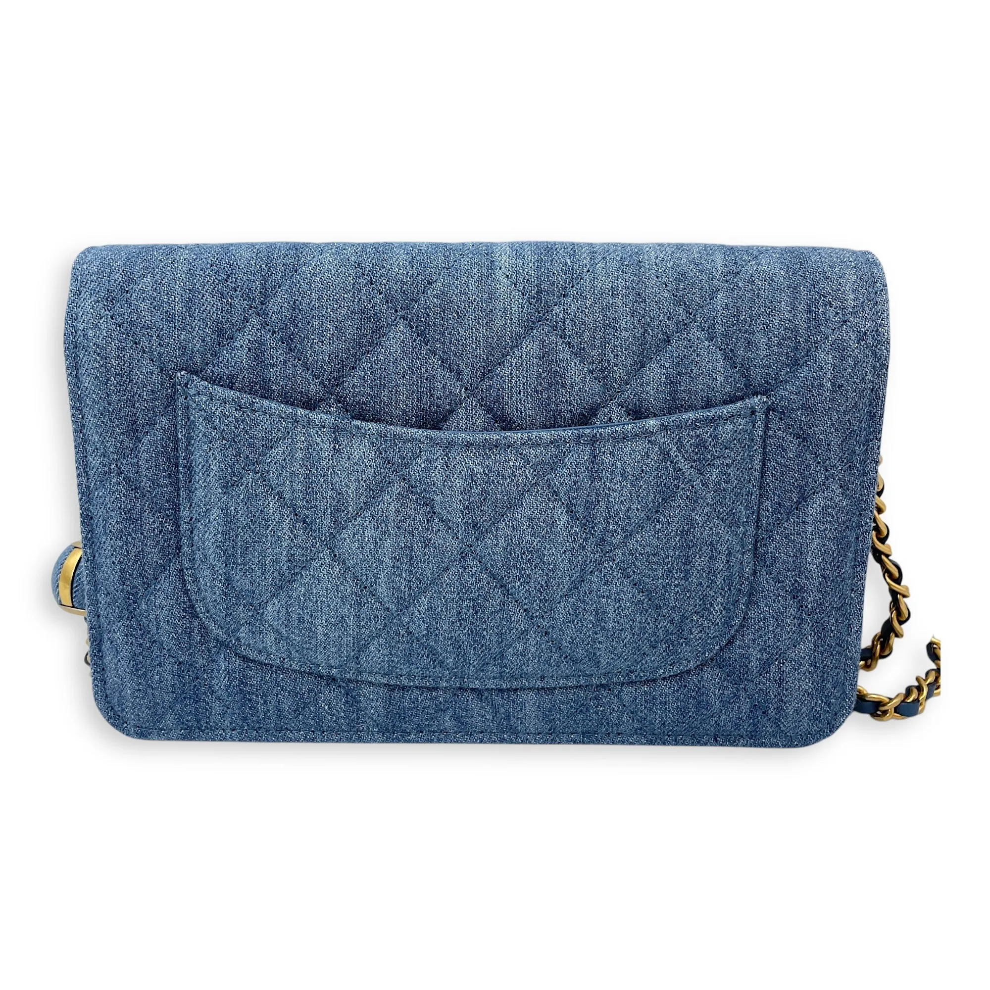 Pearl Crush Blue Wallet on Chain in Denim, Gold hardware