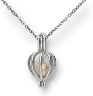 Pearlina Cultured Pearl in Oyster Necklace Set Silver-tone Heart Cage Locket w/Stainless Steel Chain,18"
