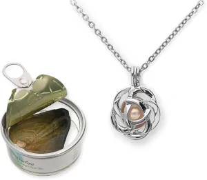 Pearlina Rose Flower Cultured Pearl Oyster Necklace Set Silver-tone Pendant w/Stainless Steel Chain 18"