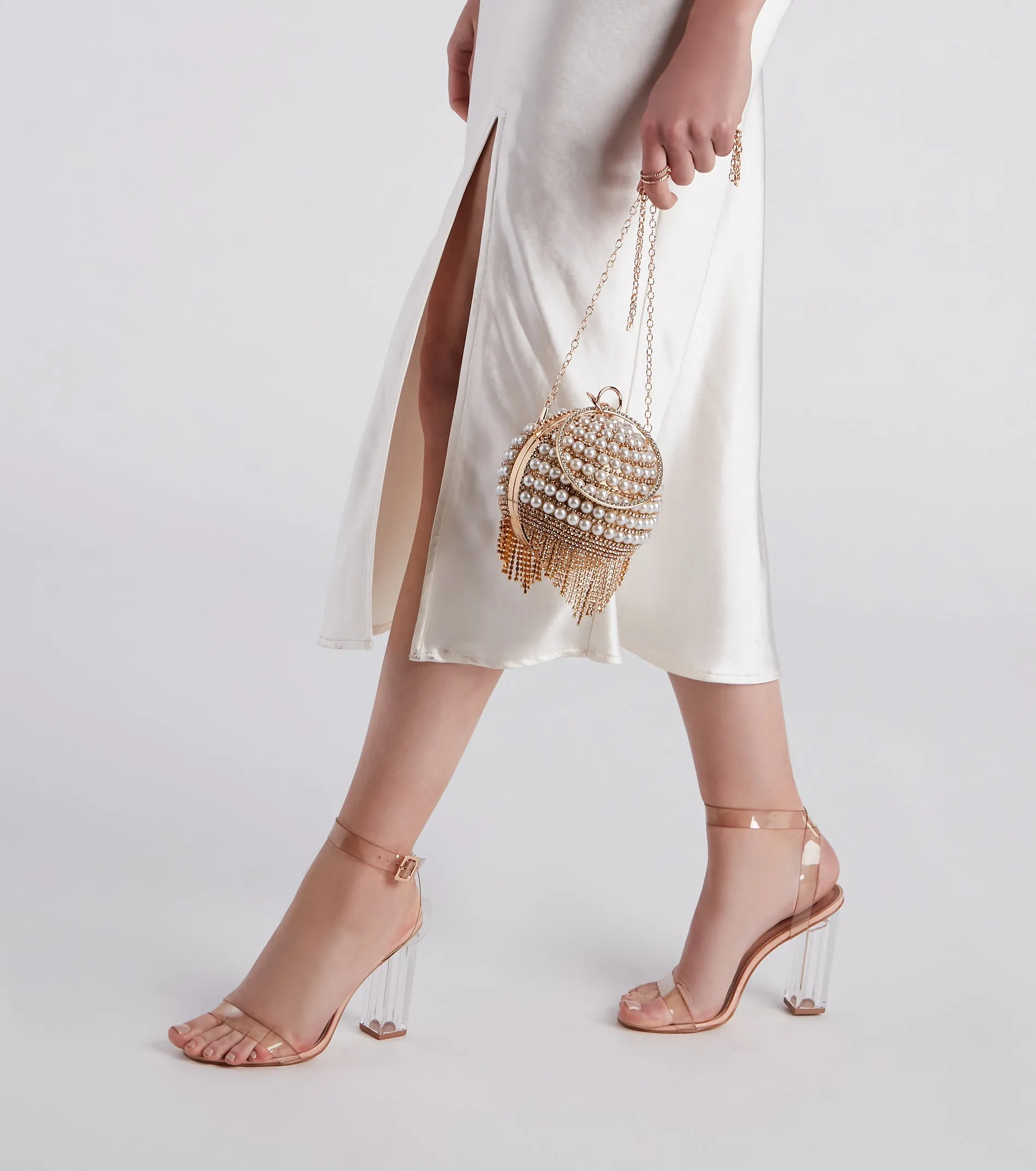 Perfectly Elegant Rhinestone And Pearl Sphere Clutch