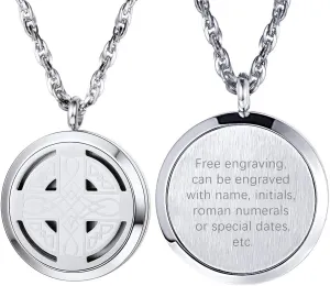 Personalized Customize Celtic Knot Cross Diffuser Necklace,Locket,Aromatherapy Necklace,Black Stainless Steel Essential Oil Diffuser,Mens Womens Jewelry,Valentines Day