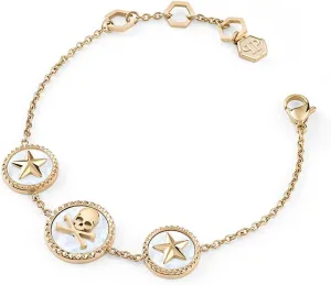 Philipp Plein Womens Plein Mini Logo Gold Plein Mini Logo Cable Chain Bracelet