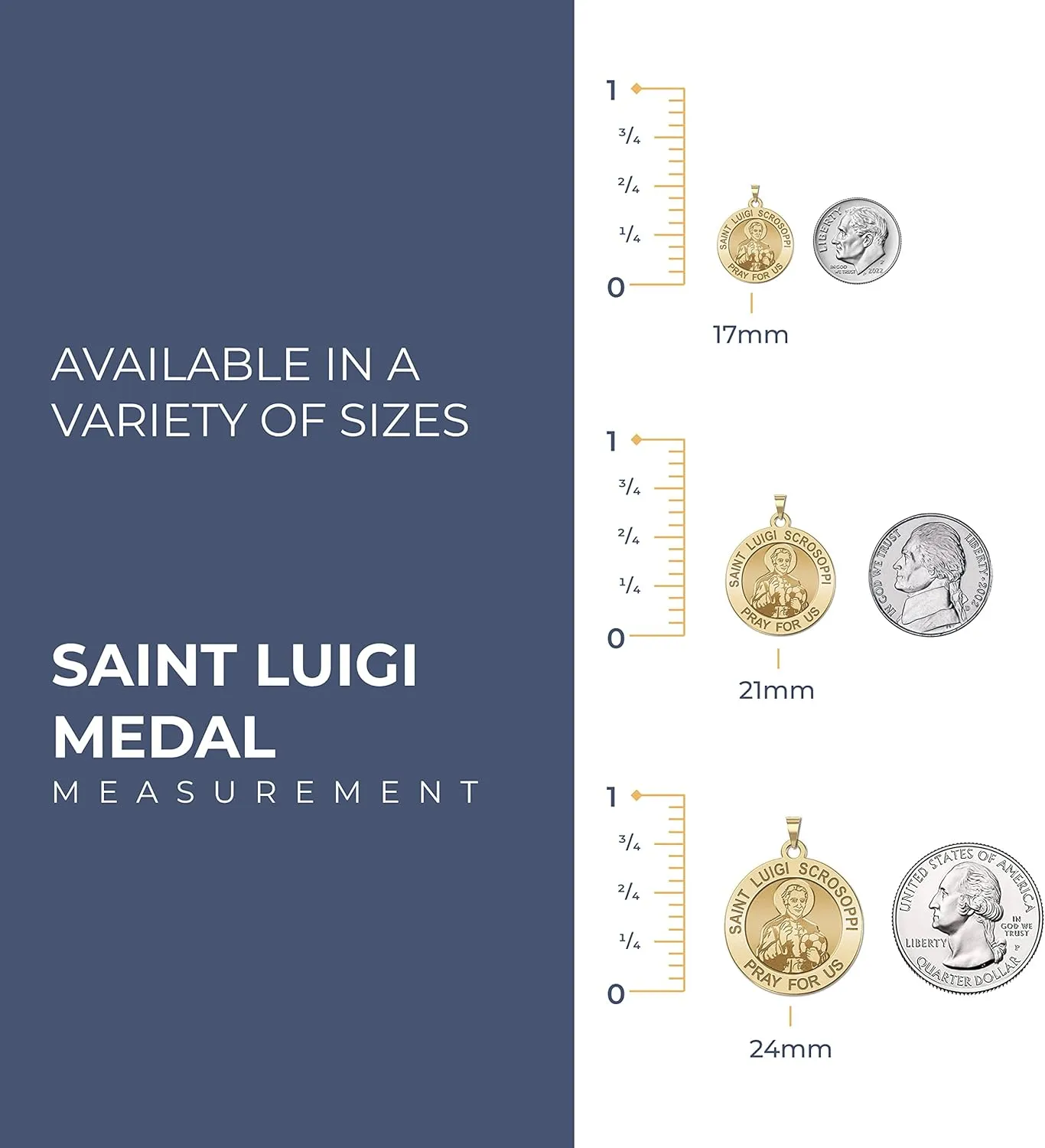 PicturesOnGold.com Saint Luigi Scrosoppi Religious Medal In Sterling Silver and 10K, or 14K Gold - 2/3 Inch, 3/4 Inch, 1 Inch