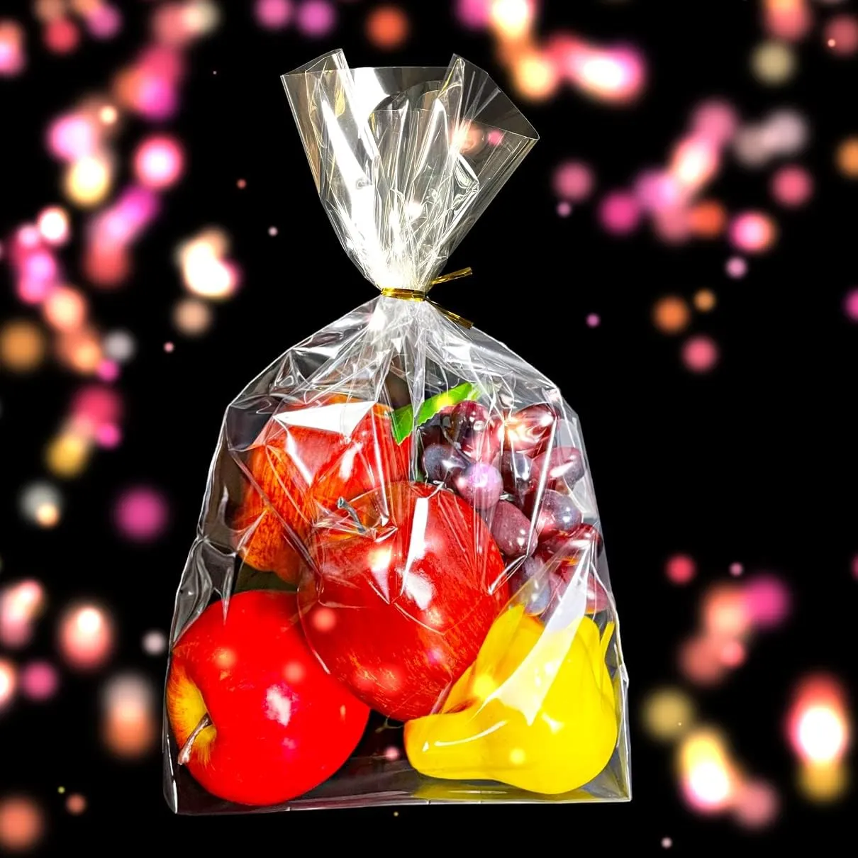 PigPotParty 10"x 14", 50Pcs Bottom Gusset Bags, Clear Plastic Gift Cellophane Mug Treat Goodie Bags with 50x Twist Ties, Large Party Favor Packaging, Toy Wrapping (No Side Gusset)