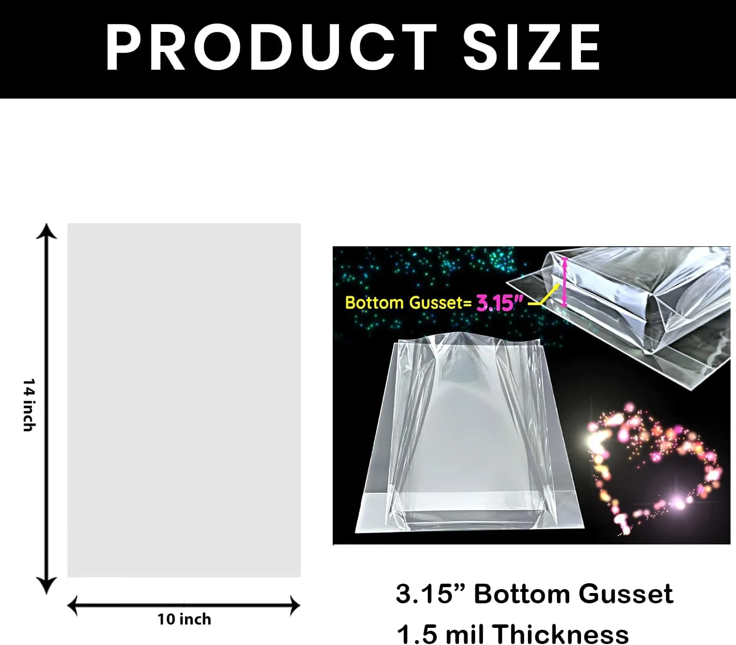 PigPotParty 10"x 14", 50Pcs Bottom Gusset Bags, Clear Plastic Gift Cellophane Mug Treat Goodie Bags with 50x Twist Ties, Large Party Favor Packaging, Toy Wrapping (No Side Gusset)