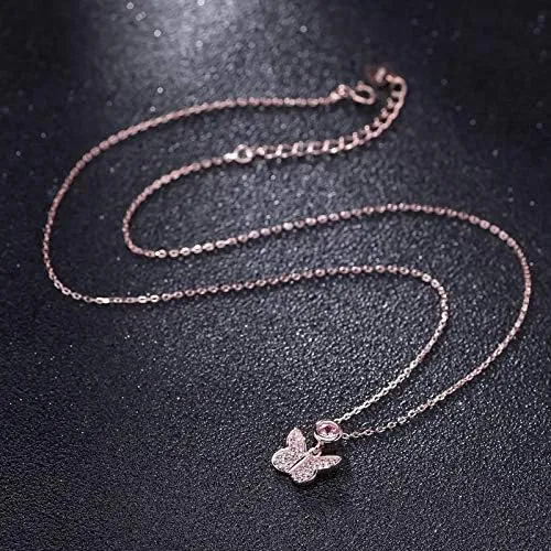 Pink Butterfly Clavicle Chain Necklace for Women Wedding Dress Jewelry Accessories Girlfriend Gift