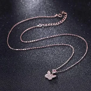 Pink Butterfly Clavicle Chain Necklace for Women Wedding Dress Jewelry Accessories Girlfriend Gift