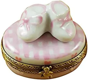 PINK IT'S A GIRL W/SHOES - LIMOGES BOX AUTHENTIC PORCELAIN FIGURINE FROM FRANCE