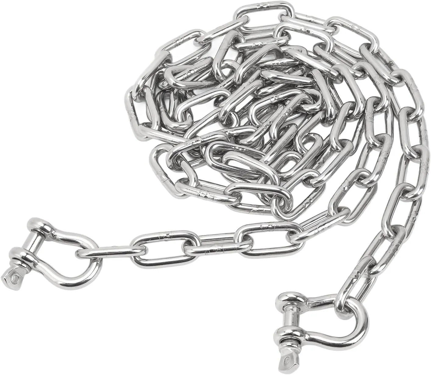 POCREATION 6.6ft Anchor Lead Chain Marine 316 Stainless Steel Chain with Double Shackle Link Ends for Ship Yachts, Provides Additional Strength and Stability