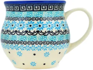 Polish Pottery 11 oz Bubble Mug (Baby Blues Theme) Signature UNIKAT   Certificate of Authenticity