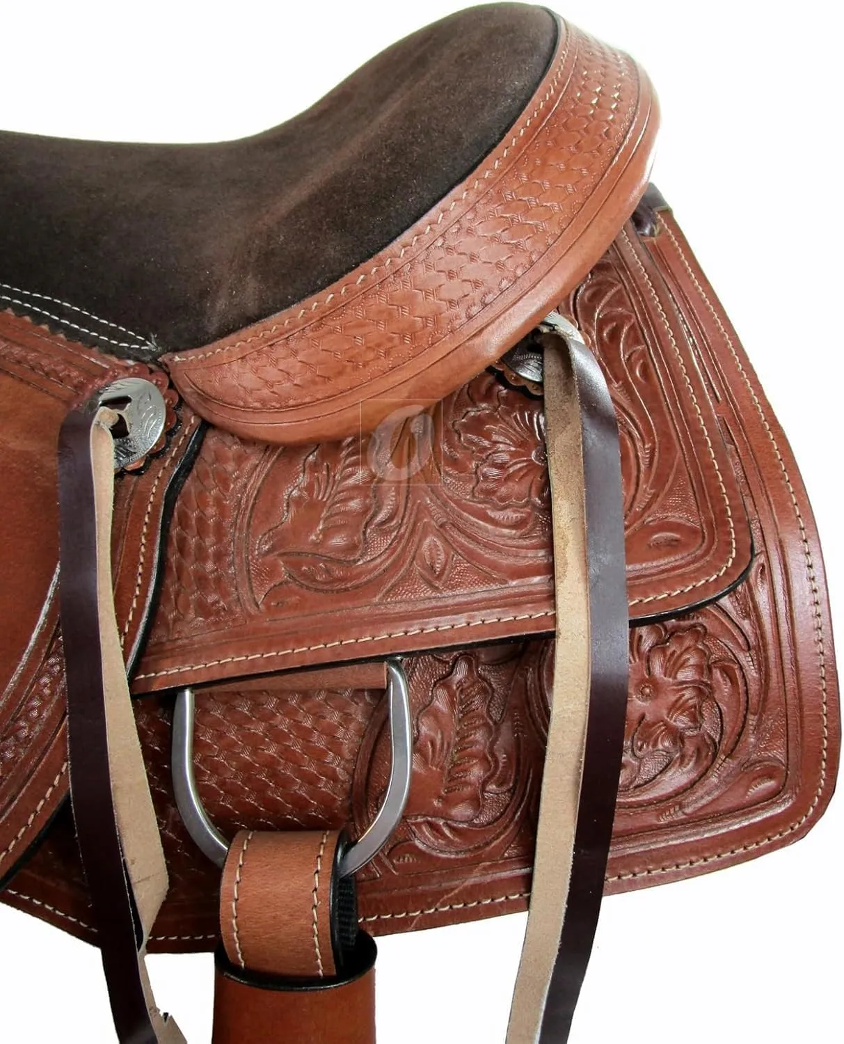 Pony and Adult Western Leather Horse Saddle Comfy Horse Seat Ranch Roping Racing Saddle Tree Trail Comfort Barrel Tack Size 10 to 18 Inch Seat