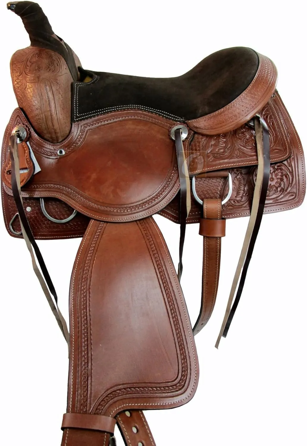 Pony and Adult Western Leather Horse Saddle Comfy Horse Seat Ranch Roping Racing Saddle Tree Trail Comfort Barrel Tack Size 10 to 18 Inch Seat