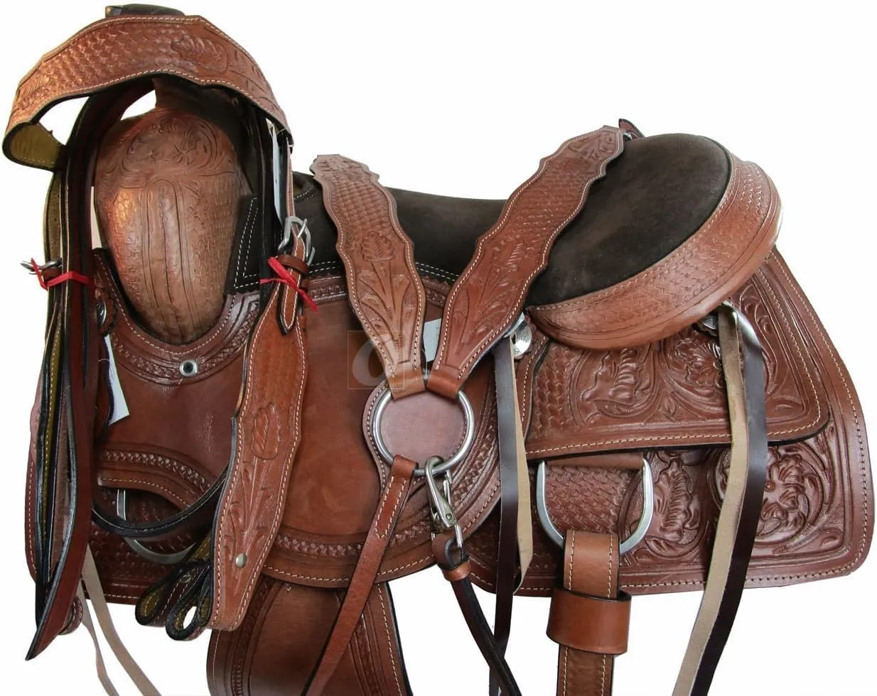 Pony and Adult Western Leather Horse Saddle Comfy Horse Seat Ranch Roping Racing Saddle Tree Trail Comfort Barrel Tack Size 10 to 18 Inch Seat