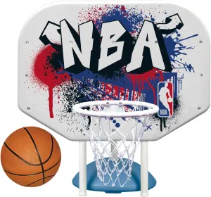Poolmaster NBA Graffiti Pro Rebounder Poolside Basketball Goal Set with Base, Backboard, Hoop, Net, and Ball
