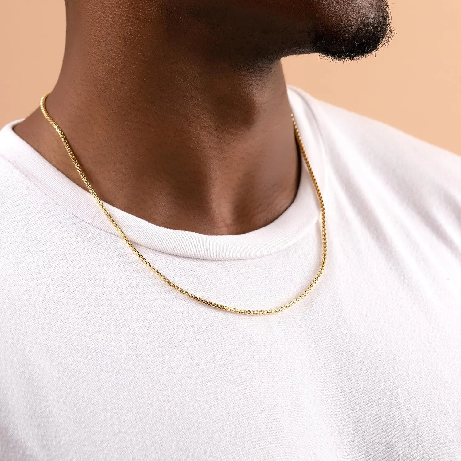 PORI JEWELERS 14K Gold 1.8MM, 2.5MM, or 3.5MM Round Box Chain Necklace -16"-30" Yellow or White Gold- For Men and Women
