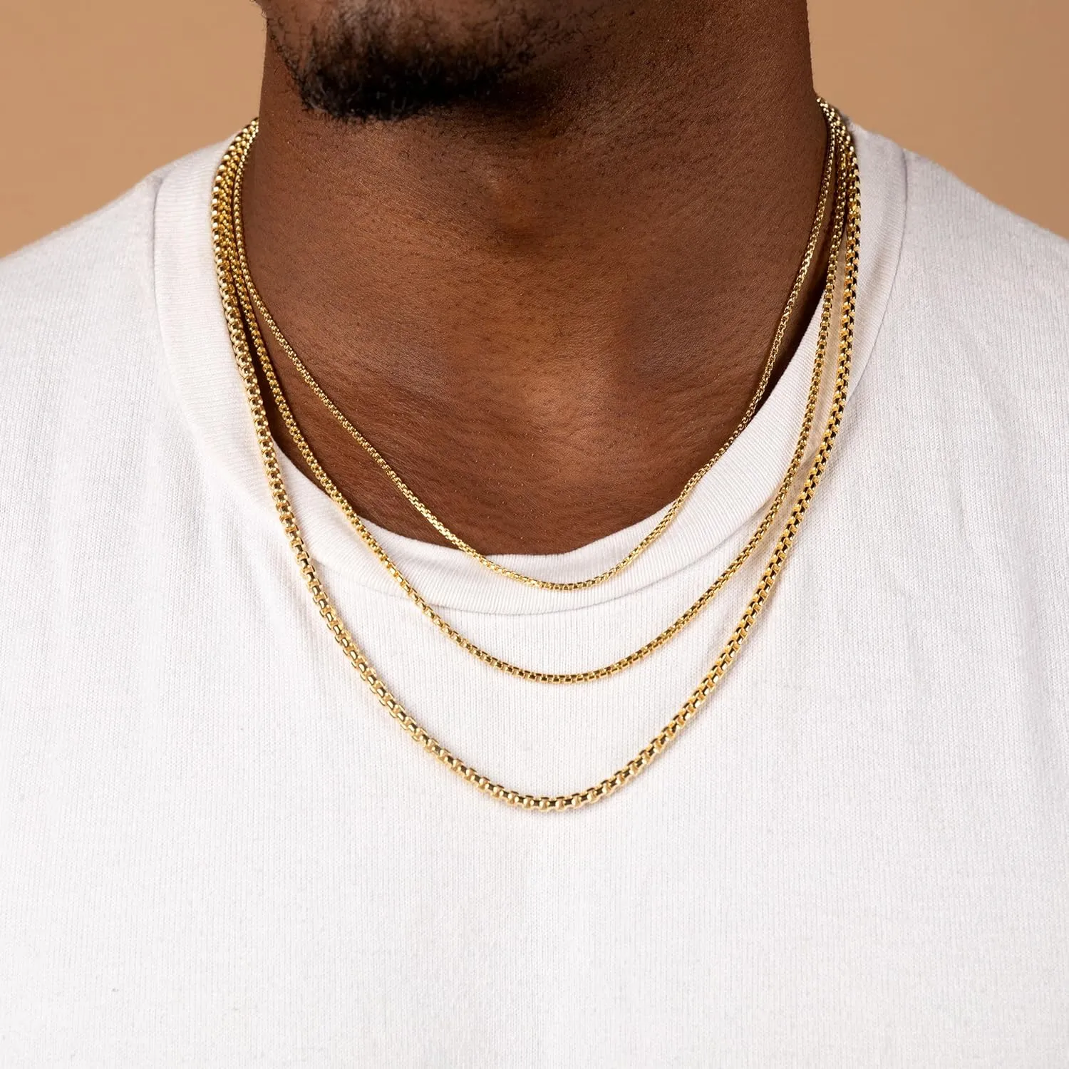 PORI JEWELERS 14K Gold 1.8MM, 2.5MM, or 3.5MM Round Box Chain Necklace -16"-30" Yellow or White Gold- For Men and Women