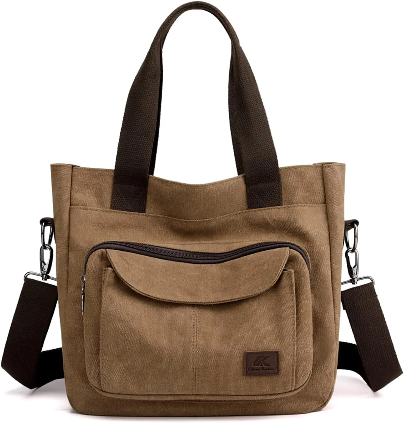 PORRASSO Women Crossbody Bag Canvas Shoulder Bag Tote Ladies Handbag Satchel Messenger Bag for Shopping Travel Work Daily Use Brown