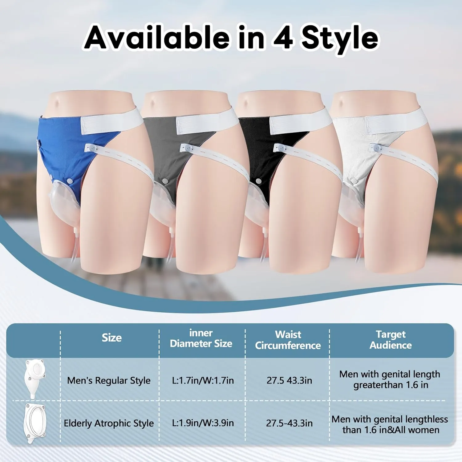 Portable Urine Collection System with 2 Silicone Bags (1000ml & 2000ml), 1.2M Tube, and Adjustable Breathable Pants, Men Grey