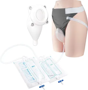Portable Urine Collection System with 2 Silicone Bags (1000ml & 2000ml), 1.2M Tube, and Adjustable Breathable Pants, Men Grey