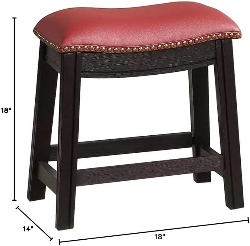 Poundex Furniture 18" Saddle Stool in Burgundy Red Faux Leather (Set of 2)