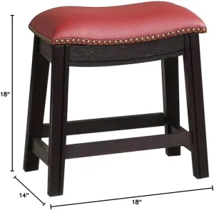 Poundex Furniture 18" Saddle Stool in Burgundy Red Faux Leather (Set of 2)