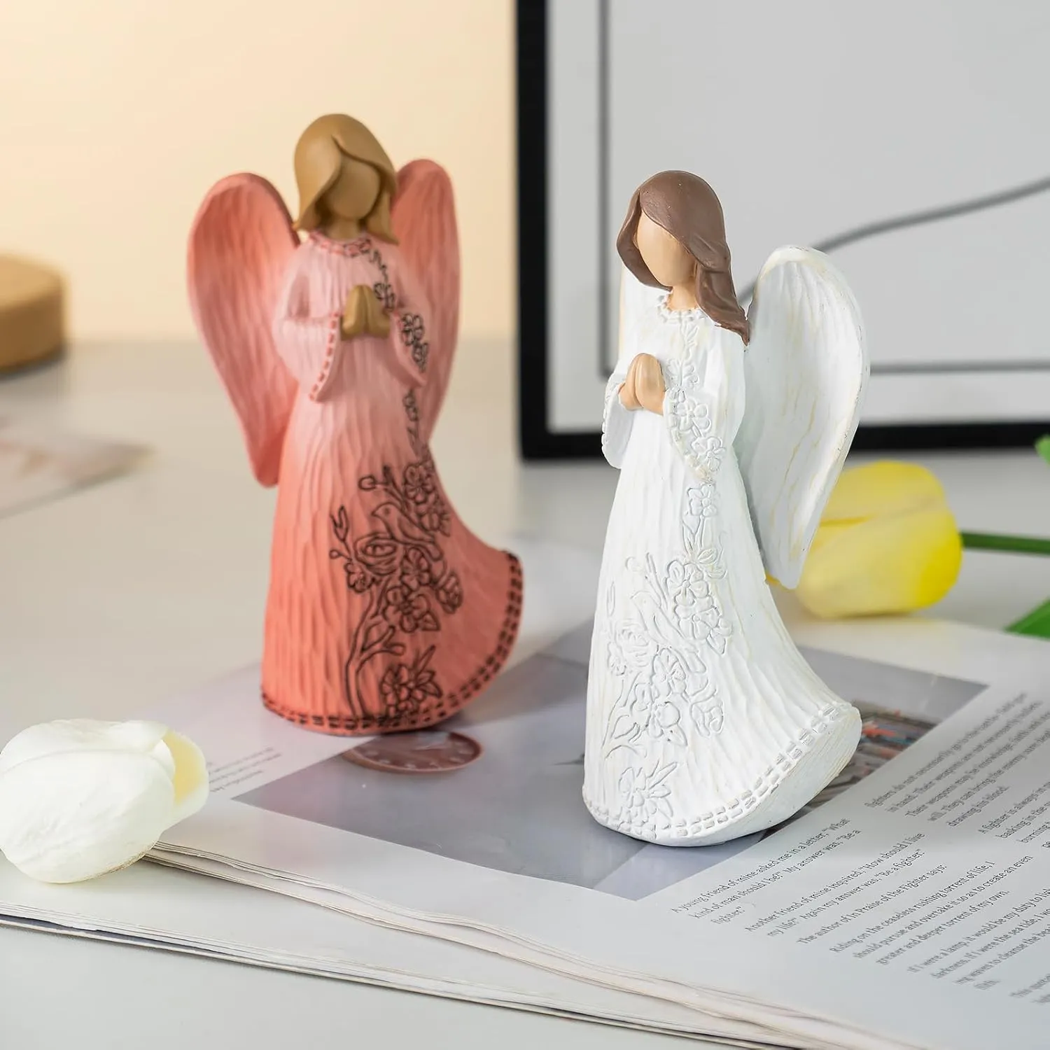 Prayer Angel Figurines, Resin Hand Painted Guardian Angel Figurines, Can Be Used for Collection, Home Decoration, Friendship Gifts for Women