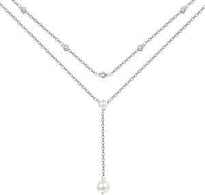 PRAYMOS Pearl Necklace for Women Sterling Silver Simple Fashion Trendy Dainty Pearl Necklace Long Layered Pearls Necklace Pearl Jewelry Gifts …