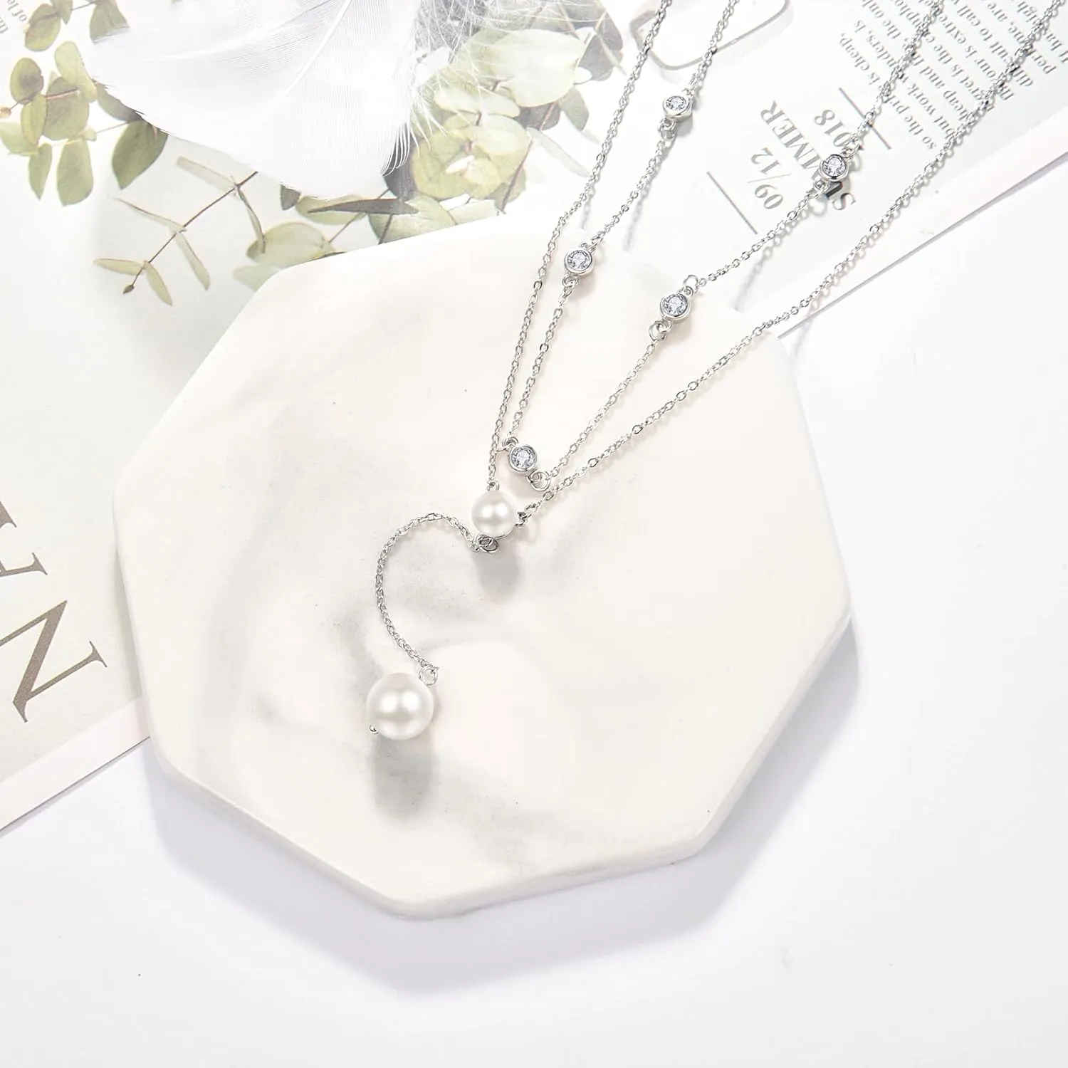 PRAYMOS Pearl Necklace for Women Sterling Silver Simple Fashion Trendy Dainty Pearl Necklace Long Layered Pearls Necklace Pearl Jewelry Gifts …
