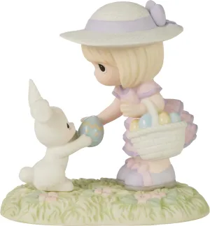 Precious Moments Easter Figurine | I Find You Egg-straordinary Bisque Porcelain Figurine | Little Girl with Bunny | Easter Gift | Hand-Painted