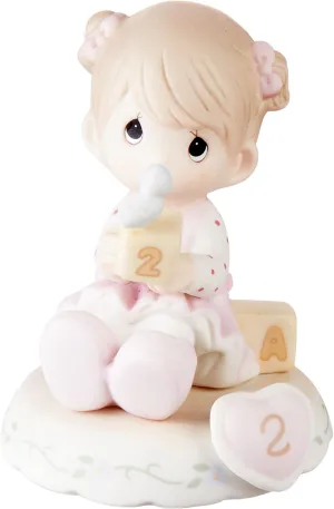 Precious Moments, Growing In Grace, Age 2, Bisque Porcelain Figurine, Brunette Girl, 142011B