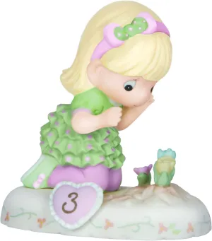 Precious Moments, Growing In Grace, Age 3, Bisque Porcelain Figurine, Blonde Girl, 142012