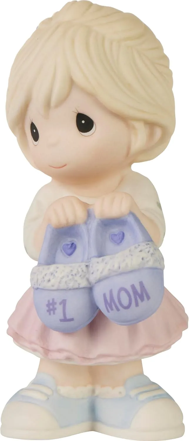Precious Moments Mother's Day Figurine | #1 Mom Boy Bisque Porcelain Figurine Mom's Birthday | Hand-Painted (Girl)