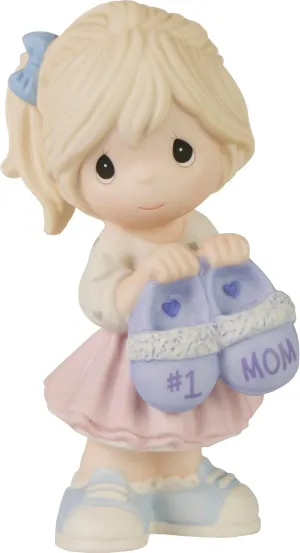 Precious Moments Mother's Day Figurine | #1 Mom Boy Bisque Porcelain Figurine Mom's Birthday | Hand-Painted (Girl)