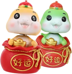 PRETYZOOM Snake Statue Desktop Resin Snake Ornament Mini Model Car Decor Interactive Bobblehead Set of 2 Holiday