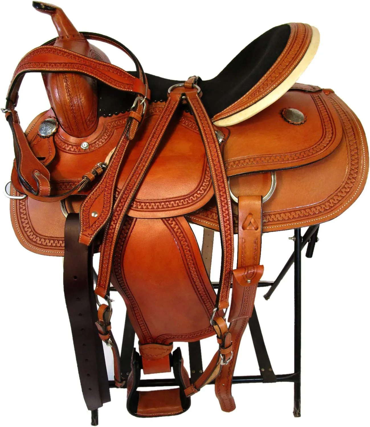 Pro Western Barrel Racing Saddle Pleasure Trail Classic Tooled Leather Tack 15 16 17 SQHB