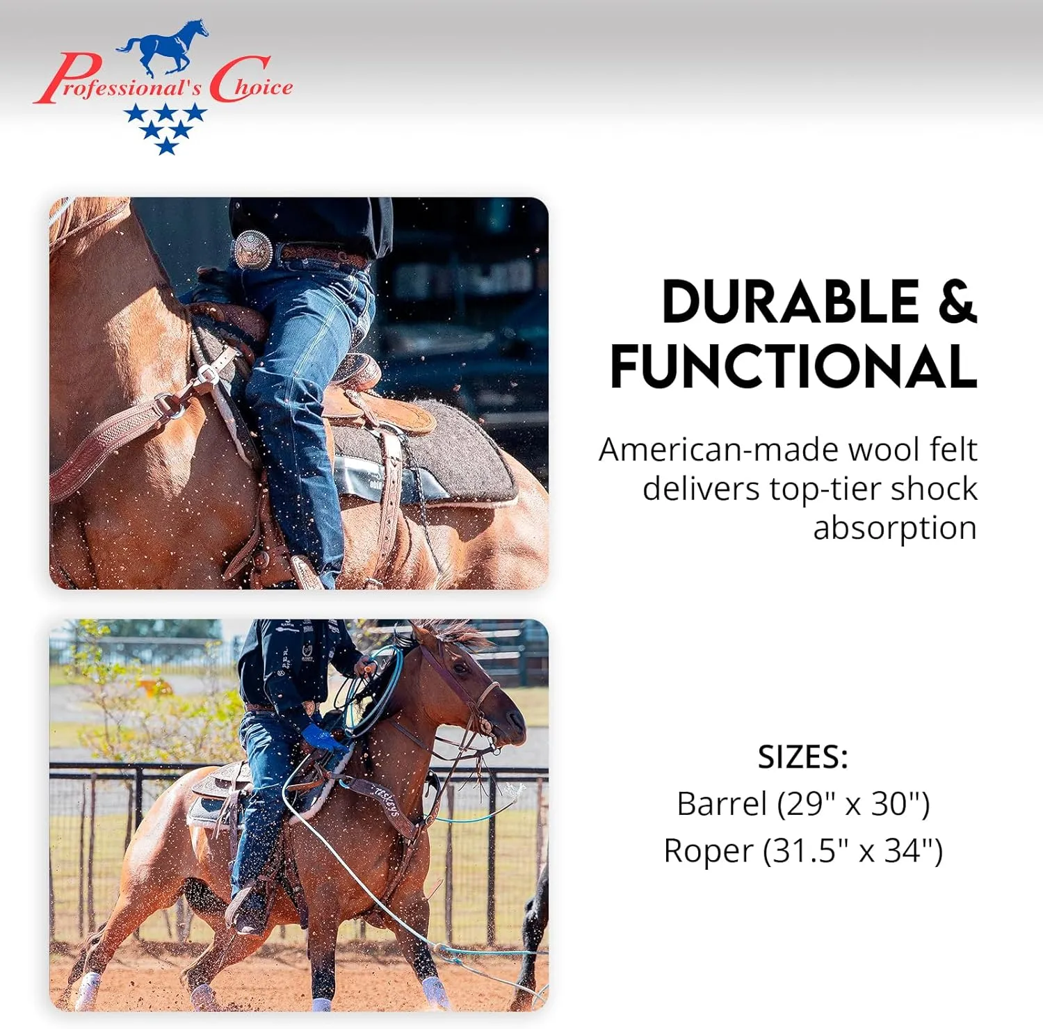 Professional's Choice Cowboy Air Ride Saddle Pad | Contoured Back Shock-Absorbing Breathable Moisture-Wicking Wool Felt Western Horse Riding Saddle Pad