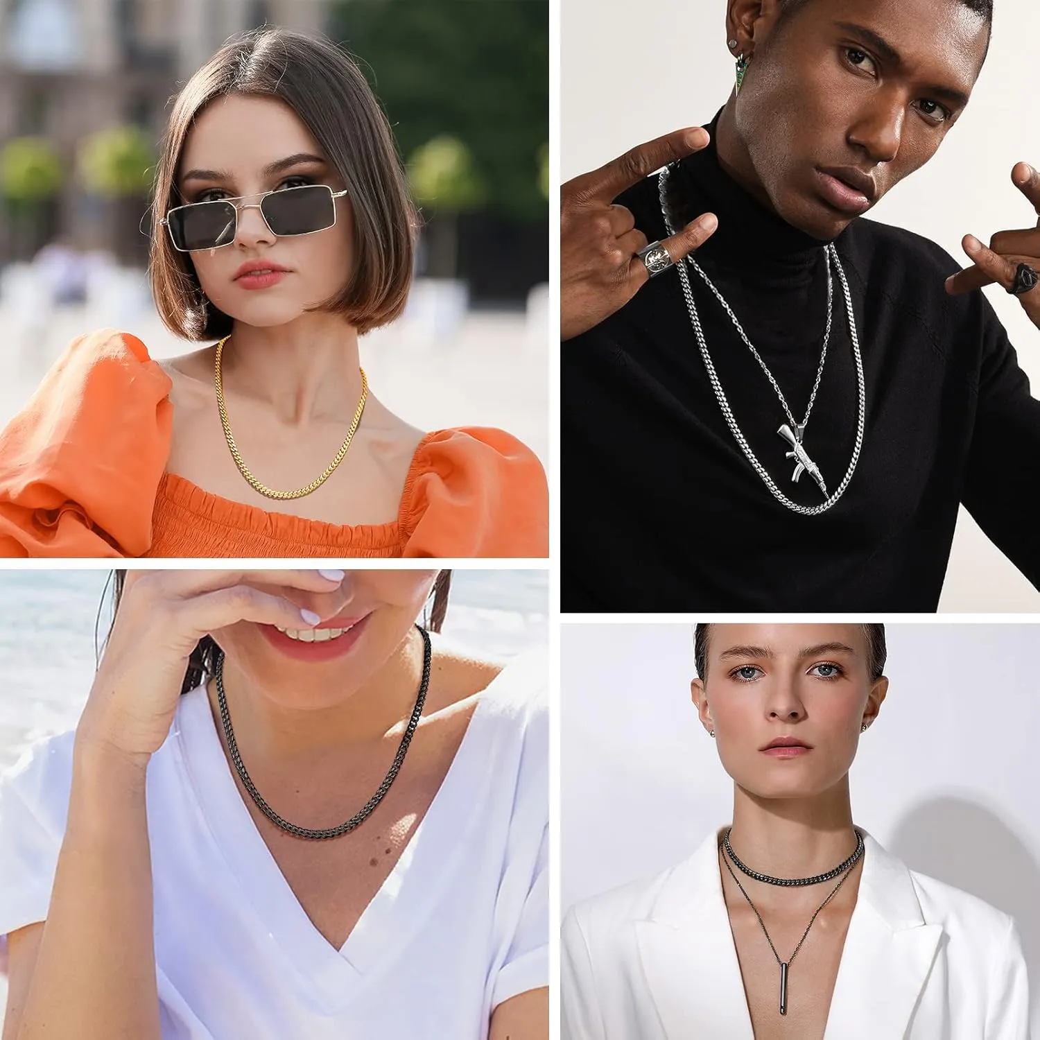 PROSTEEL Trendy Cuban Link Chain Necklace for Men, Black/18K Gold Plated 316L Stainless Steel, W: 4.8mm-14mm, L: 14inch-30inch, Come with Box