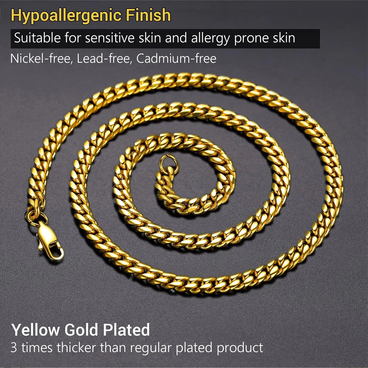 PROSTEEL Trendy Cuban Link Chain Necklace for Men, Black/18K Gold Plated 316L Stainless Steel, W: 4.8mm-14mm, L: 14inch-30inch, Come with Box