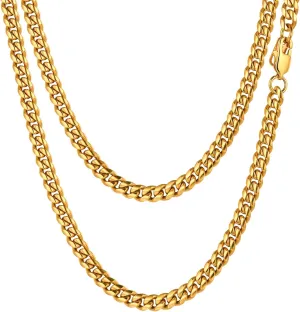 PROSTEEL Trendy Cuban Link Chain Necklace for Men, Black/18K Gold Plated 316L Stainless Steel, W: 4.8mm-14mm, L: 14inch-30inch, Come with Box
