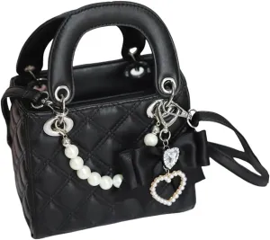 PU Leather Handbag Purse Shoulder Bag Stylish Crossbody Bag Small Tote Purse with Bow Pearl Chain for Women