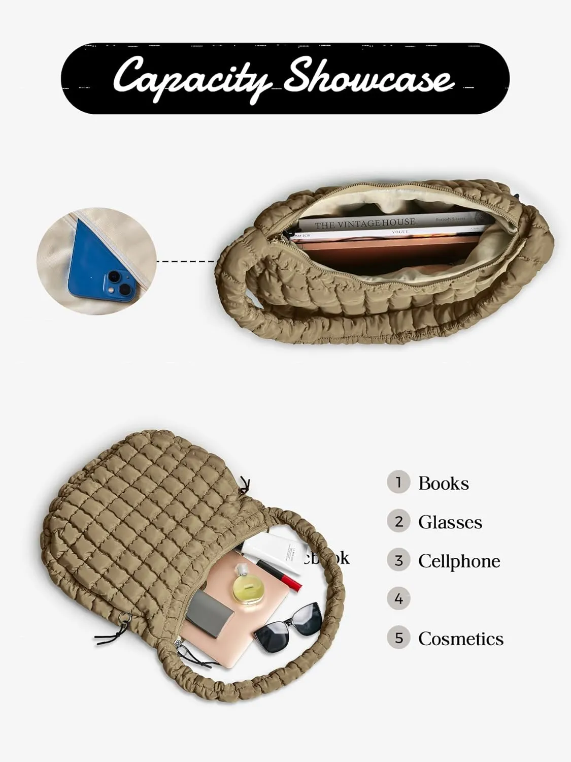 Puffer Quilted Shoulder Bag for Women Padding Shoulder Bag Puffy Hobo Bag Trendy Tote Bag 2025