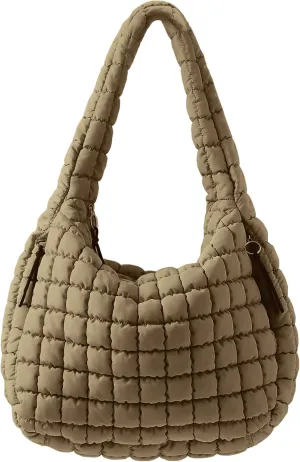 Puffer Quilted Shoulder Bag for Women Padding Shoulder Bag Puffy Hobo Bag Trendy Tote Bag 2025