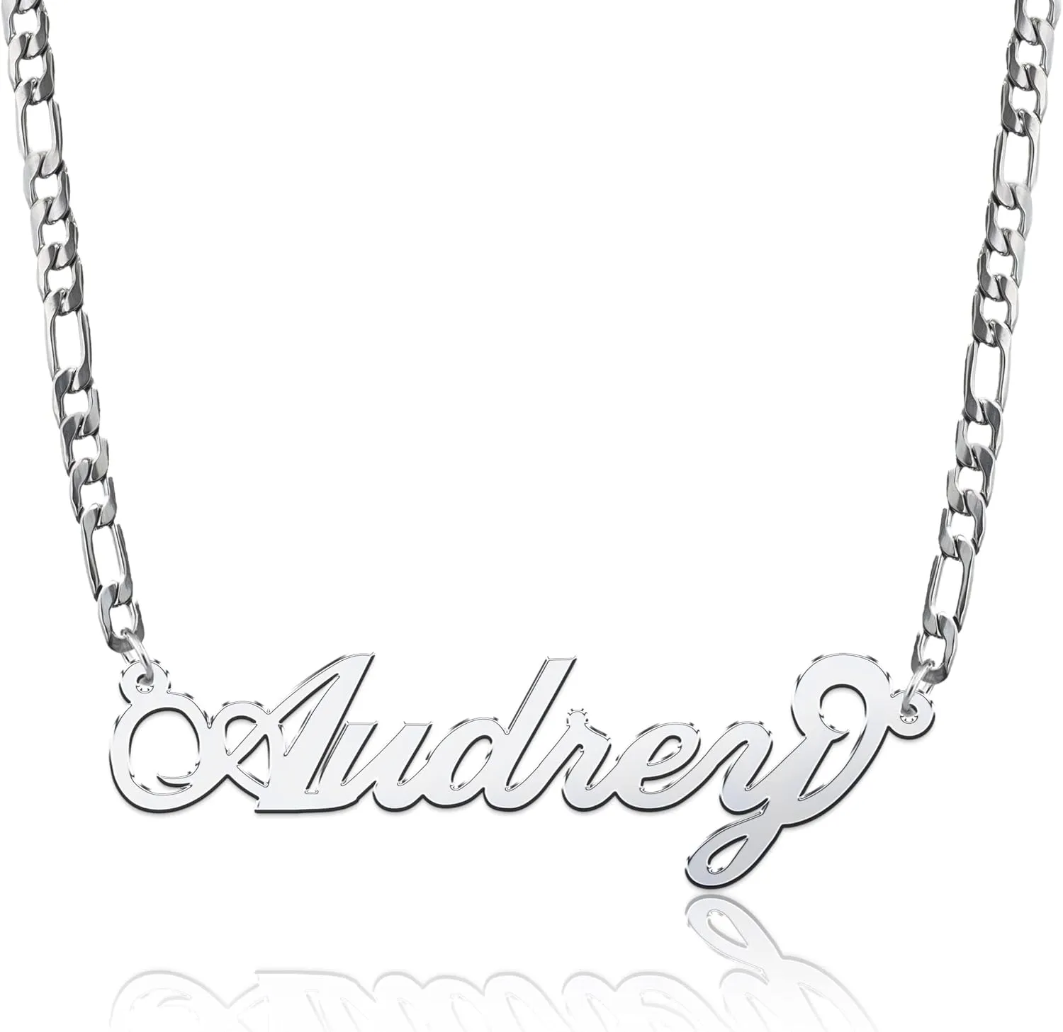 Pugster Personalized Name Necklaces for Women Custom Nameplate Pendant with Figaro Chain