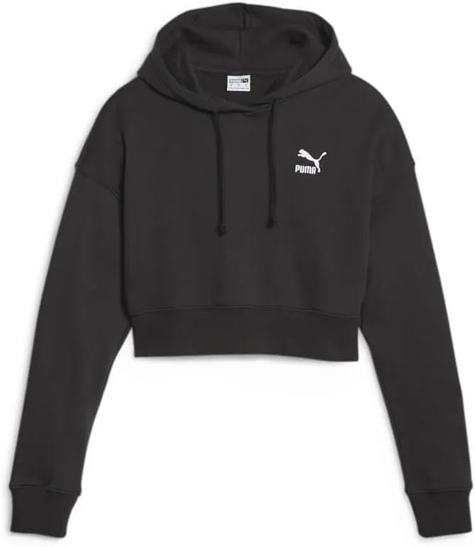 PUMA Womens Classics Cropped Drawstring Hoodie Casual Outerwear Casual Breathable - Black - Size XXL