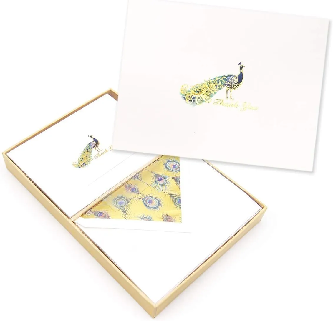 Punch Studio Embellished Thank You/Note Cards and Envelopes, Peacock (44632)