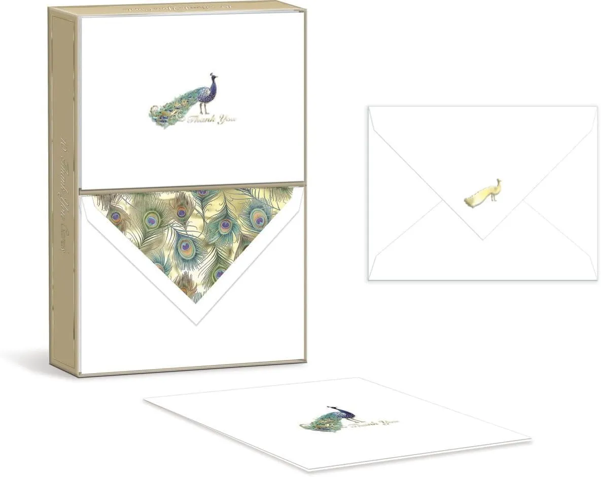 Punch Studio Embellished Thank You/Note Cards and Envelopes, Peacock (44632)