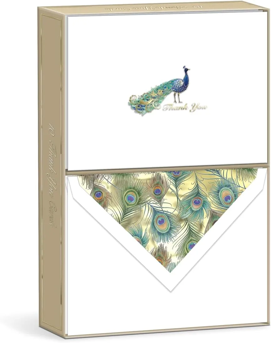 Punch Studio Embellished Thank You/Note Cards and Envelopes, Peacock (44632)