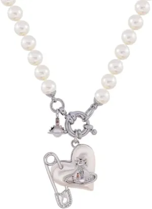 Punk Necklaces of Saturn for Women - Pearl Love Heart Clip Pin Saturn Necklace(Silver)