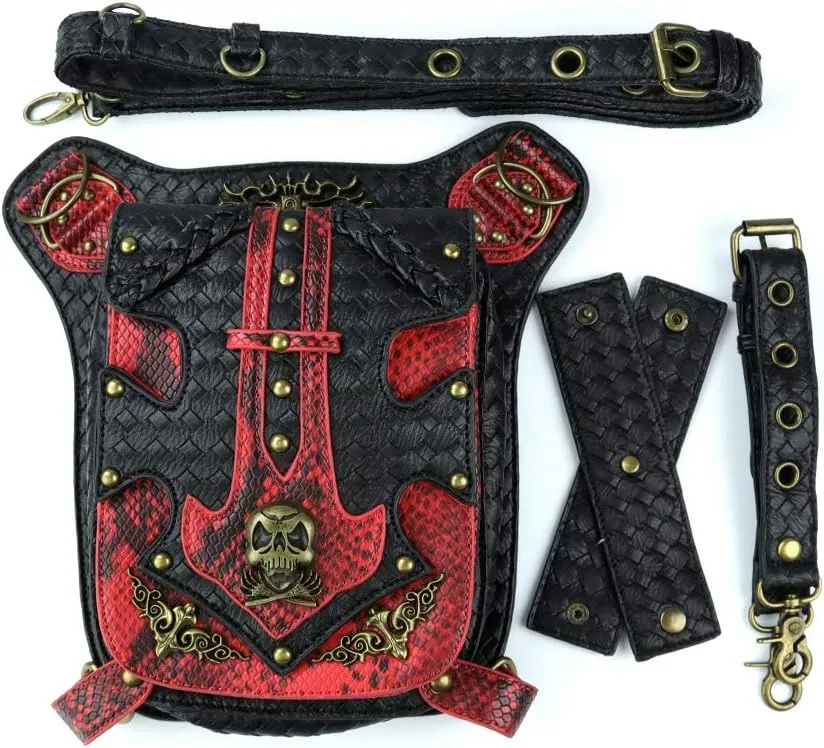 Punk Women Men Skull Waist Bags Vintage Crossbody Motorcycle Leather Leg Bag